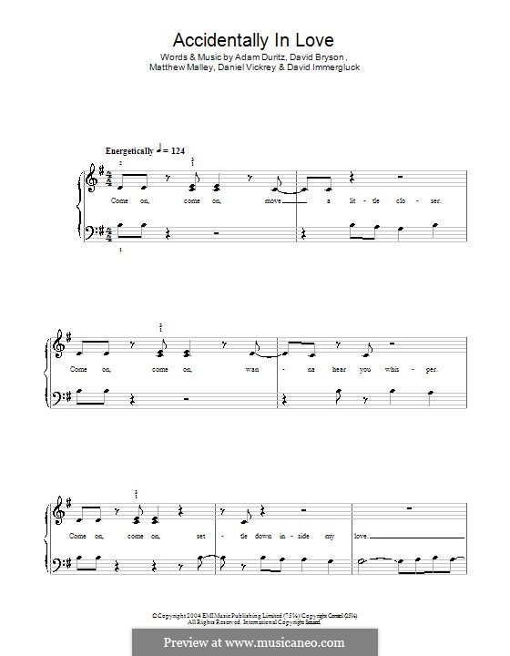 Accidentally in Love (from Shrek 2): Für Klavier, leicht by Adam F. Duritz, Daniel J. Vickrey, David Bryson, David Immergluck, Matthew Malley