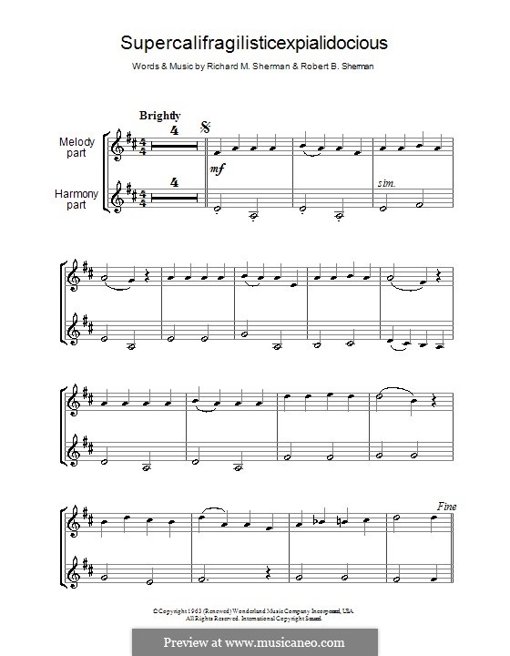 Supercalifragilisticexpialidocious (from Mary Poppins): Für zwei Klarinetten by Richard M. Sherman, Robert B. Sherman