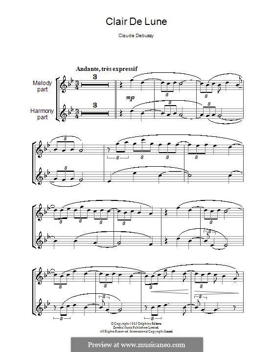 No.3 Clair de lune: Für zwei Flöten by Claude Debussy