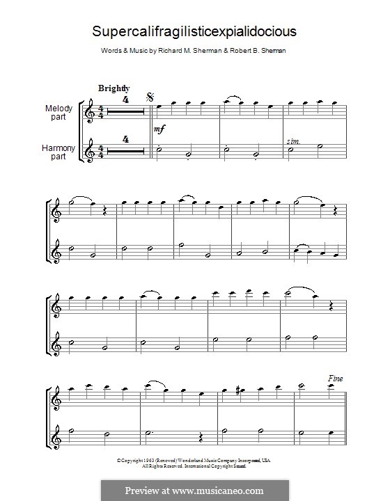 Supercalifragilisticexpialidocious (from Mary Poppins): Für zwei Flöten by Richard M. Sherman, Robert B. Sherman
