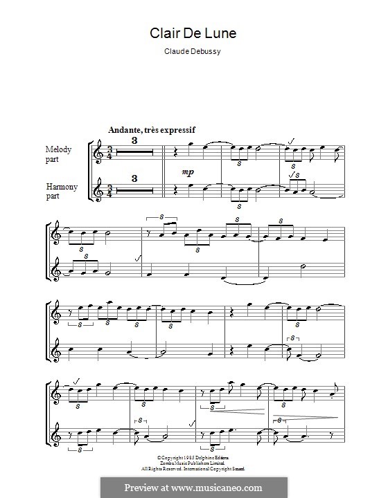 No.3 Clair de lune: Für Blockflöte by Claude Debussy