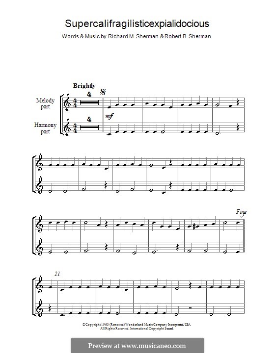 Supercalifragilisticexpialidocious (from Mary Poppins): Für Blockflöte by Richard M. Sherman, Robert B. Sherman