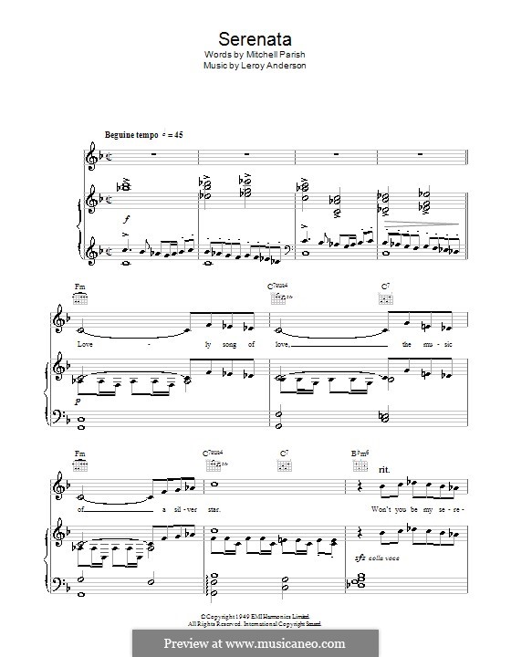 Serenata (Sarah Vaughan): Für Stimme und Klavier (oder Gitarre) by Leroy Anderson