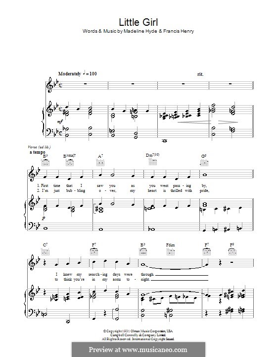 Little Girl: Für Stimme und Klavier (oder Gitarre) by Francis Henry, Madeline Hyde