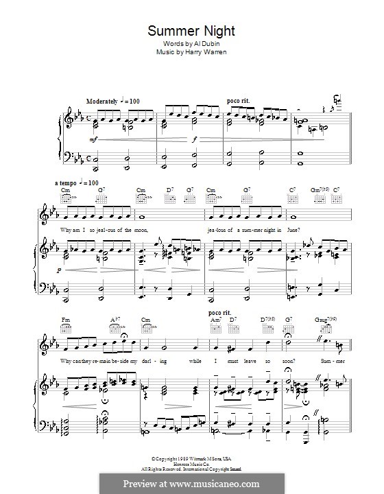 Summer Night (Judy Niemack): Für Stimme und Klavier (oder Gitarre) by Harry Warren