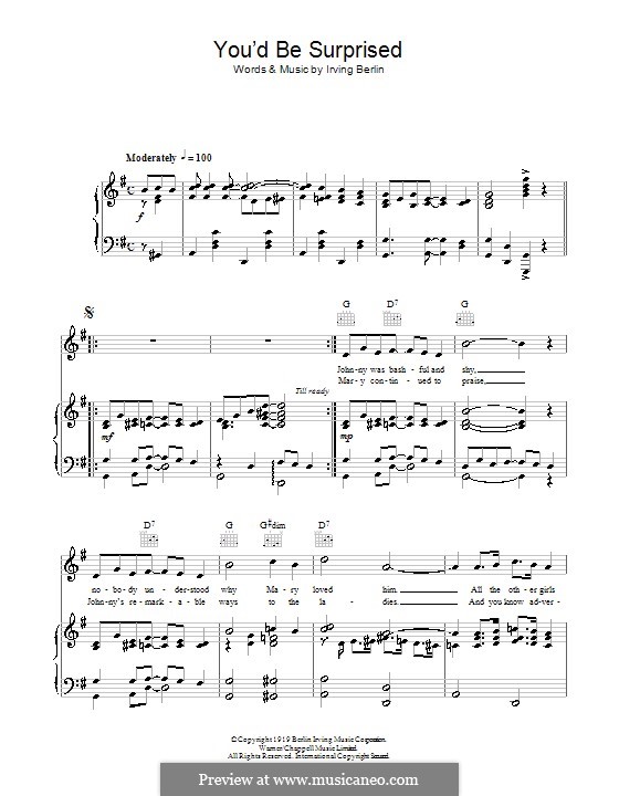 You'd Be Surprised (Eddie Cantor): Für Stimme und Klavier (oder Gitarre) by Irving Berlin