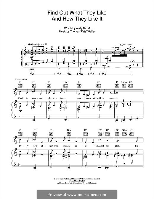 Find Out What They Like and How They Like It: Für Stimme und Klavier (oder Gitarre) by Fats Waller