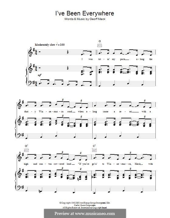 I've Been Everywhere: Für Stimme mit Klavier oder Gitarre (Hank Snow) by Geoff Mack