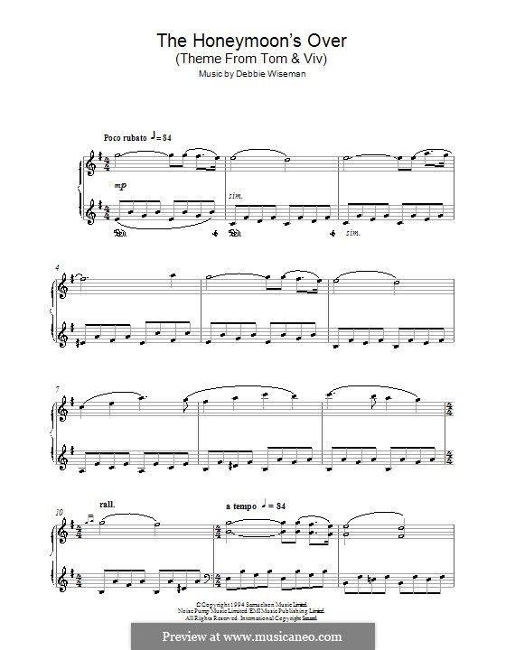 The Honeymoon's Over (Theme from Tom & Viv): Für Klavier by Debbie Wiseman