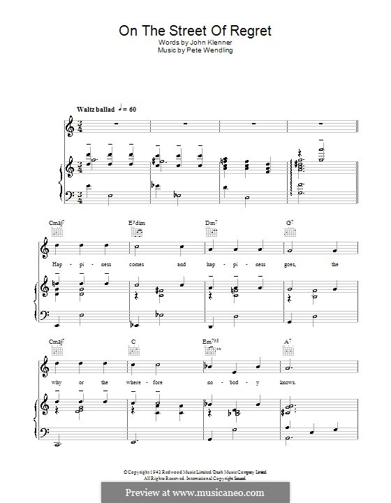 On the Street of Regret (Dinah Washington): Für Stimme und Klavier (oder Gitarre) by Pete Wendling