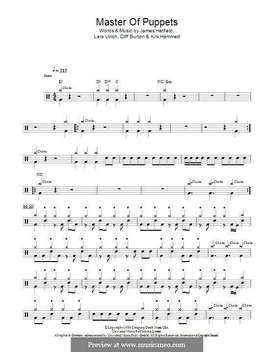 Master of Puppets (Metallica): Für Trommeln by Cliff Burton, James Hetfield, Kirk Hammett, Lars Ulrich