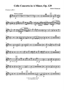 Konzert für Cello und Orchester in a-Moll, Op.129: Clarinet in Bb I (Transposed part) by Robert Schumann