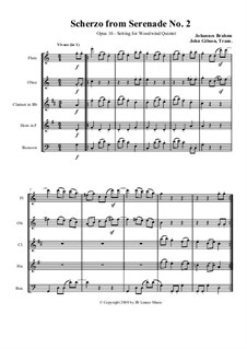 Ständchen Nr.2 in A-Dur, Op.16: Scherzo, set for woodwind quintet by Johannes Brahms