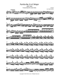 Partita für Violine Nr.3 in E-Dur, BWV 1006: Arrangement for solo viola by Johann Sebastian Bach