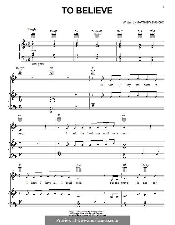 To Believe: Für Stimme und Klavier (oder Gitarre) by Matthew Evancho