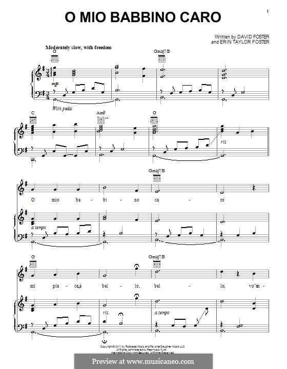 O mio babbino caro (Jackie Evancho): Für Stimme und Klavier (oder Gitarre) by David Foster, Erin Taylor Foster
