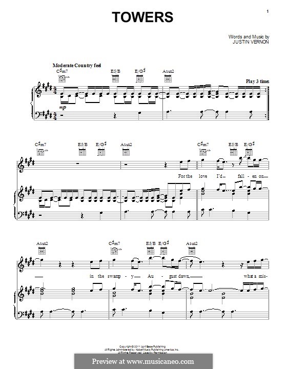 Towers (Bon Iver): Für Stimme und Klavier (oder Gitarre) by Justin Vernon