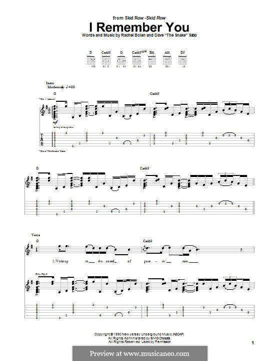 I Remember You (Skid Row): Für Gitarre mit Tabulatur by The Snake, Rachel Bolan