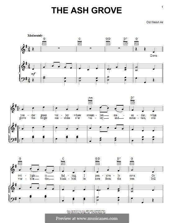 The Ash Grove (printable scores): Für Stimme und Klavier (oder Gitarre) by folklore