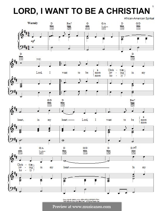 Lord, I Want to be a Christian: Für Stimme und Klavier (oder Gitarre) by folklore