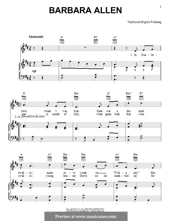 Barbara Allen: Für Stimme und Klavier (oder Gitarre) by folklore