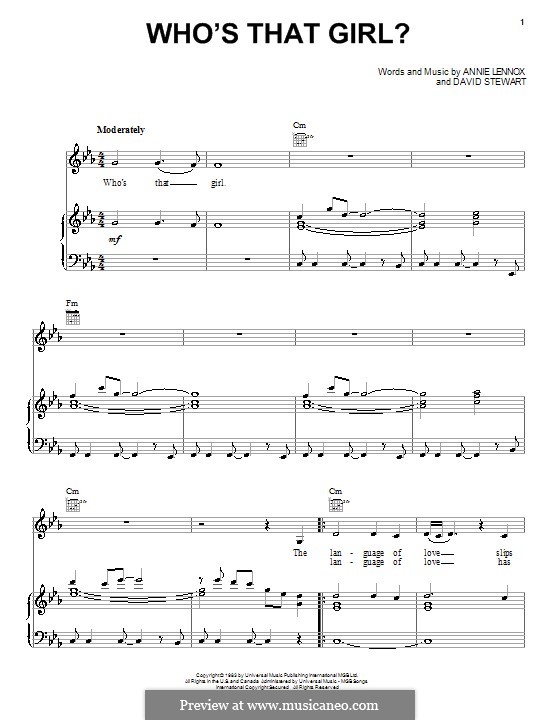 Who's That Girl? (Eurythmics): Für Stimme und Klavier (oder Gitarre) by Annie Lennox, David A. Stewart