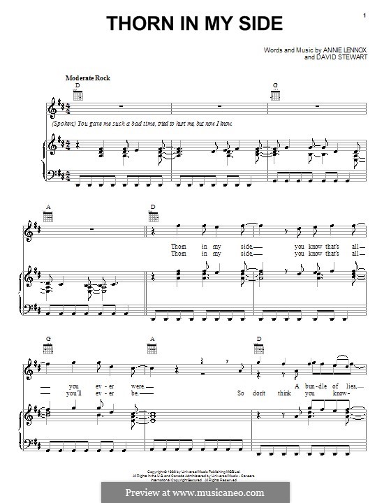 Thorn in My Side (Eurythmics): Für Stimme und Klavier (oder Gitarre) by Annie Lennox, David A. Stewart