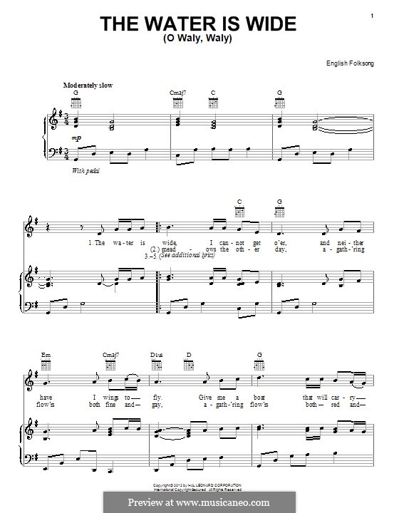 The Water is Wide (O Waly, Waly), Printable scores: Für Stimme und Klavier (oder Gitarre) by folklore