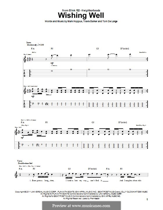 Wishing Well (Blink-182): Für Gitarre by Mark Hoppus, Travis Barker