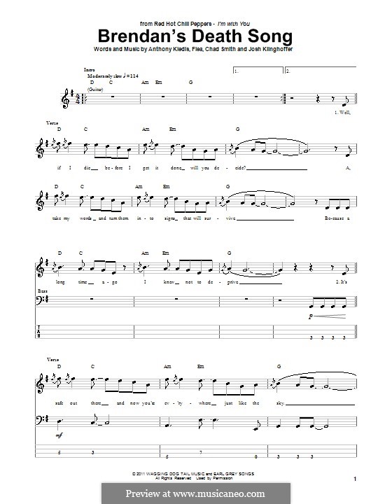 Brendan's Death Song (Red Hot Chili Peppers): Für Bassgitarre by Flea, Anthony Kiedis, Chad Smith, Josh Klinghoffer