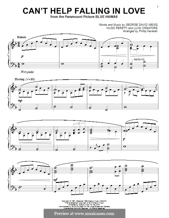 Can't Help Falling in Love (piano version): Für einen Interpreten by George David Weiss, Hugo Peretti, Luigi Creatore