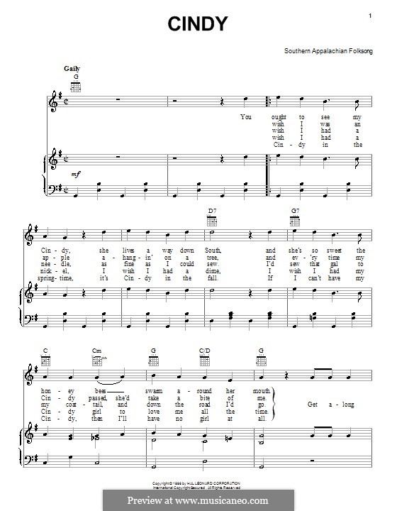 Cindy: Für Stimme und Klavier (oder Gitarre) by folklore
