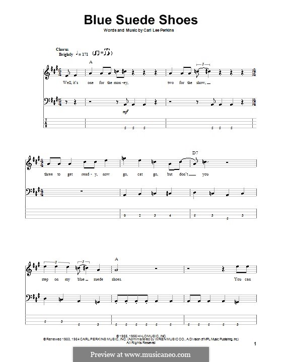 Blue Suede Shoes (Elvis Presley): Für Bassgitarre by Carl Lee Perkins