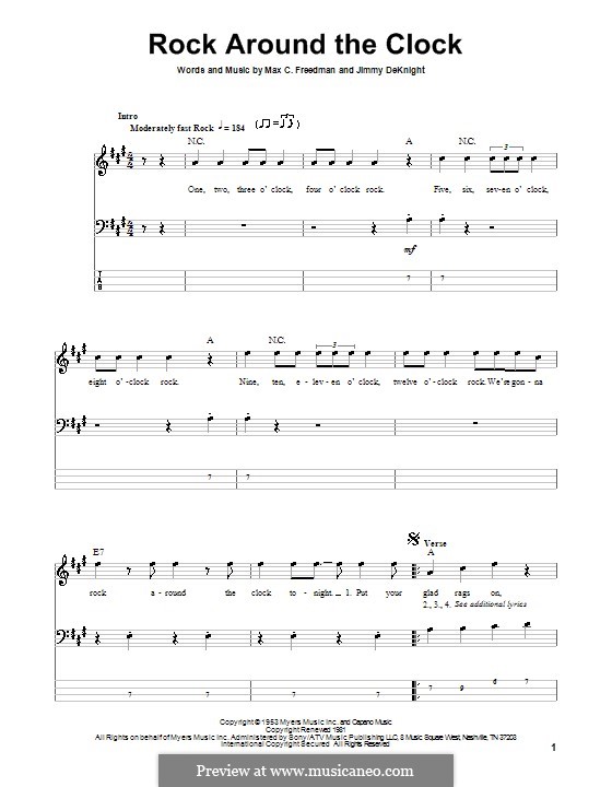 Rock Around the Clock (Bill Haley and His Comets): Für Bassgitarre by Jimmy DeKnight, Max C. Freedman