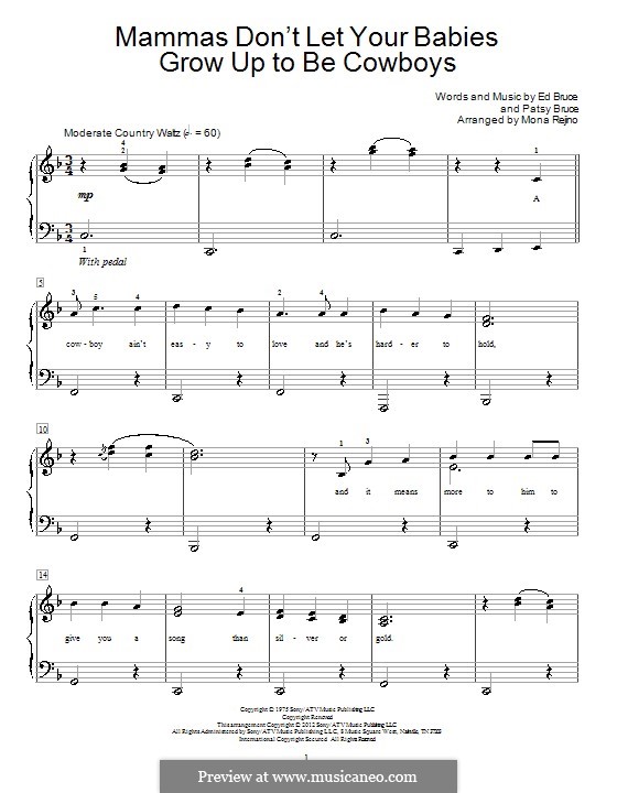Mammas don't Let Your Babies Grow Up To Be Cowboys (Waylon Jennings & Willie Nelson): Für Klavier by Ed Bruce, Patsy Bruce