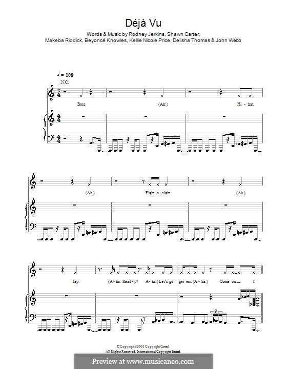 Deja Vu (Beyonce featuring Jay-Z): Für Stimme und Klavier (oder Gitarre) by Delisha Thomas, John Webb Jr., Kellie Nicole Price, Makeba Riddick, Rodney Jerkins, Jay-Z