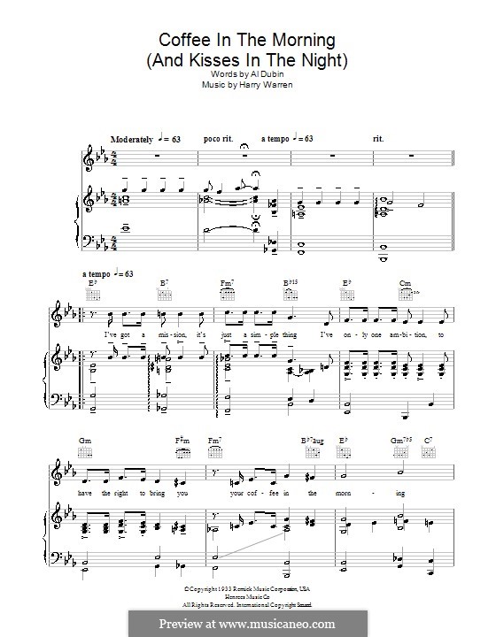 Coffee in the Morning (And Kisses in the Night): Für Stimme mit Klavier oder Gitarre (Al Bowlly) by Harry Warren