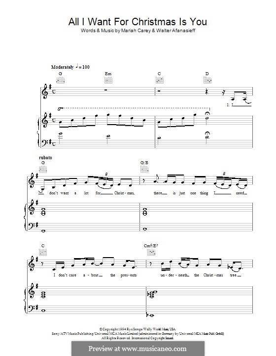 Vocal version: Für Stimme und Klavier (oder Gitarre) by Mariah Carey, Walter Afanasieff
