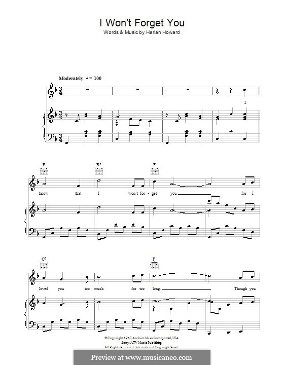I Won't Forget You (Jim Reeves): Für Stimme und Klavier (oder Gitarre) by Harlan Howard