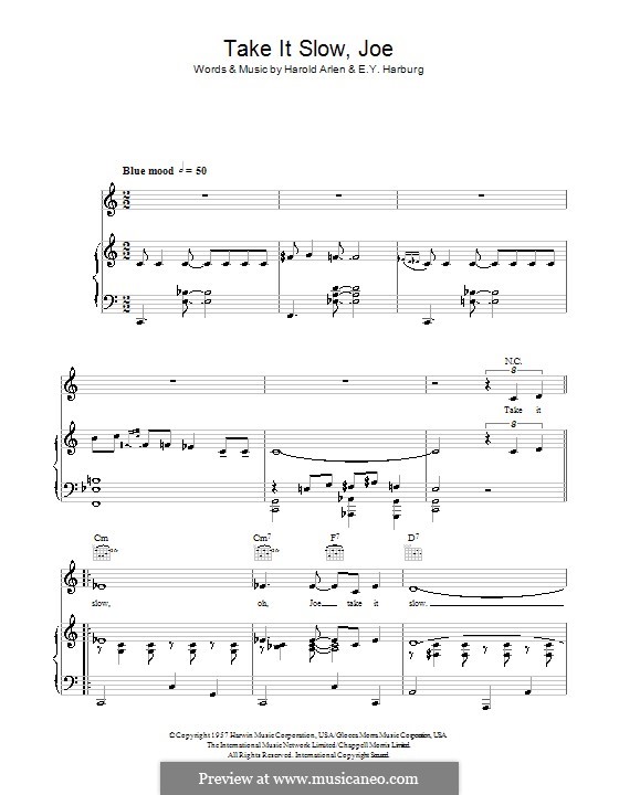 Take It Slow, Joe (Lena Horne): Für Stimme und Klavier (oder Gitarre) by Harold Arlen