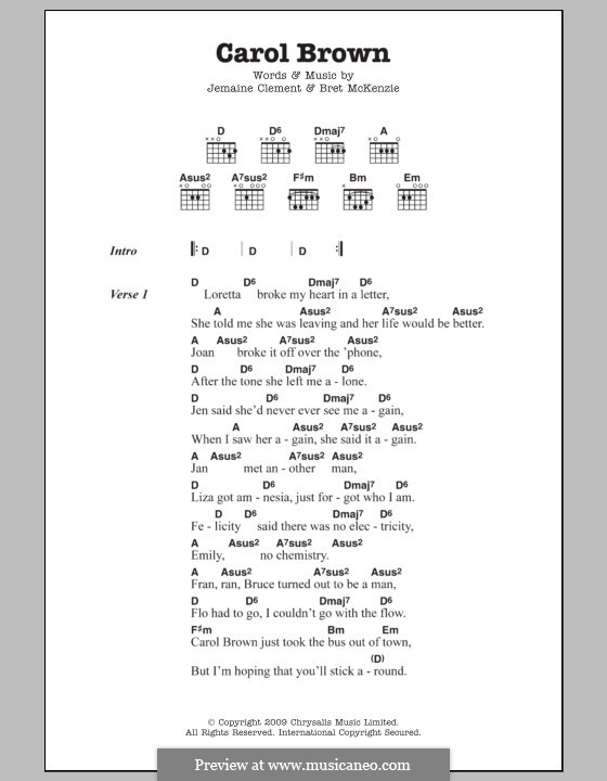 Carol Brown (Flight of the Conchords): Text und Akkorde by Bret McKenzie, Jemaine Clement