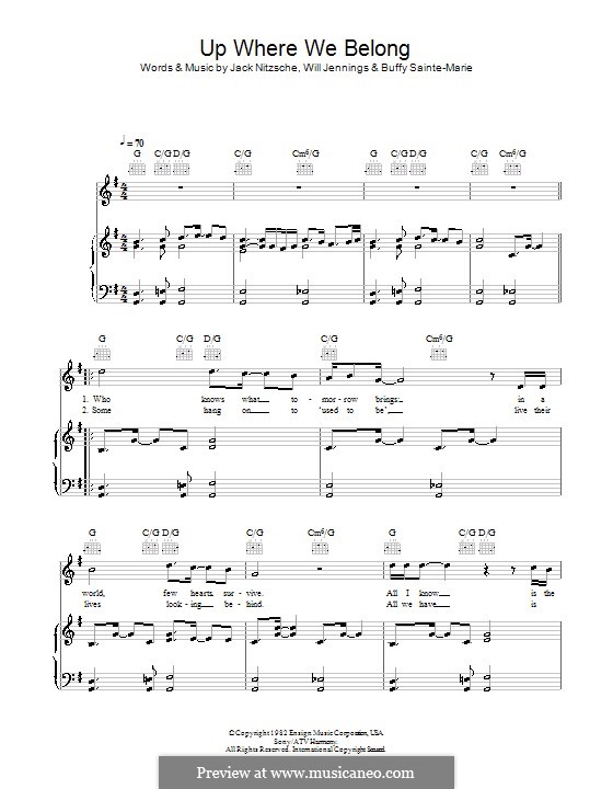 Up Where We Belong (Joe Cocker and Jennifer Warnes): Für Stimme und Klavier (oder Gitarre) by Buffy Sainte-Marie, Jack Nitzsche, Will Jennings