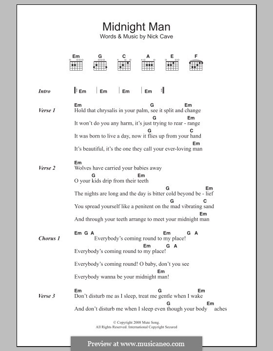 Midnight Man: Text und Akkorde by Nick Cave