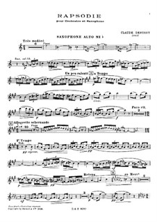 Rhapsodie für Saxophon und Klavier, L.98: Partitur, Solostimme by Claude Debussy