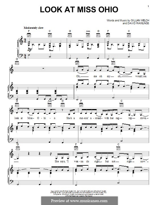 Look at Miss Ohio (Miranda Lambert): Für Stimme und Klavier (oder Gitarre) by David Rawlings, Gillian Welch