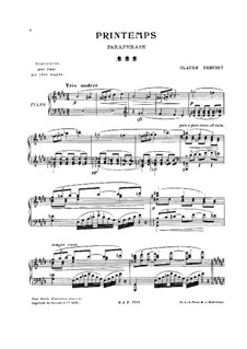 Printemps: Paraphrase, for Piano by Claude Debussy