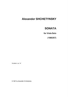 Sonata for Viola Solo: Sonata for Viola Solo by Oleksandr (Alexander) Shchetynsky (Shchetinsky)