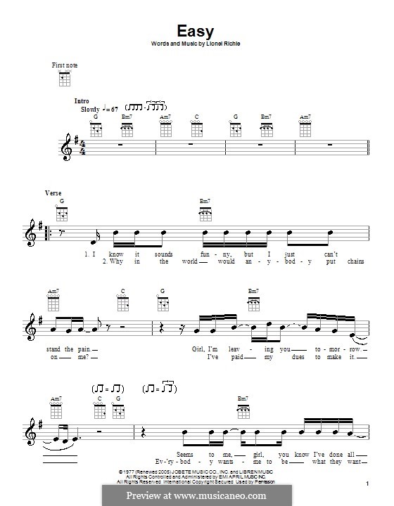 Easy (The Commodores): Für Ukulele by Lionel Richie