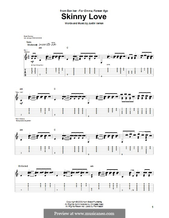 Skinny Love (Bon Iver): Für Gitarre by Justin Vernon
