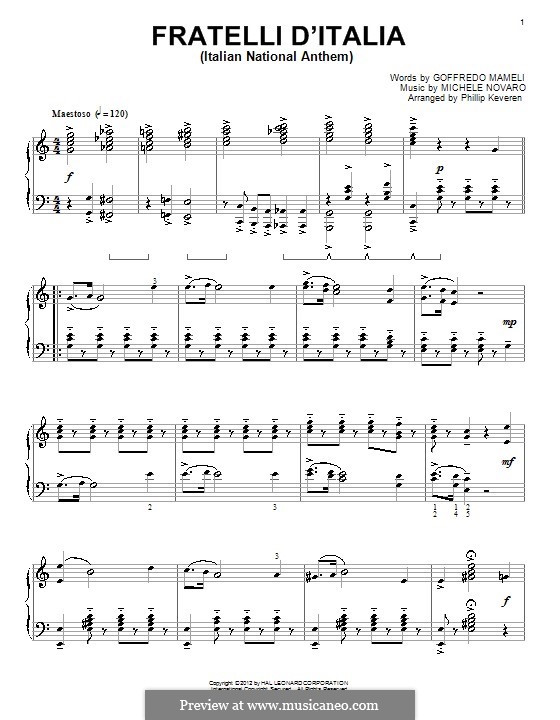 Inno Di Mameli (Italian National Anthem): Für Klavier by Michele Novaro